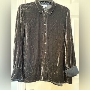 J. Jill Velvet Button-Up Blouse in Gray